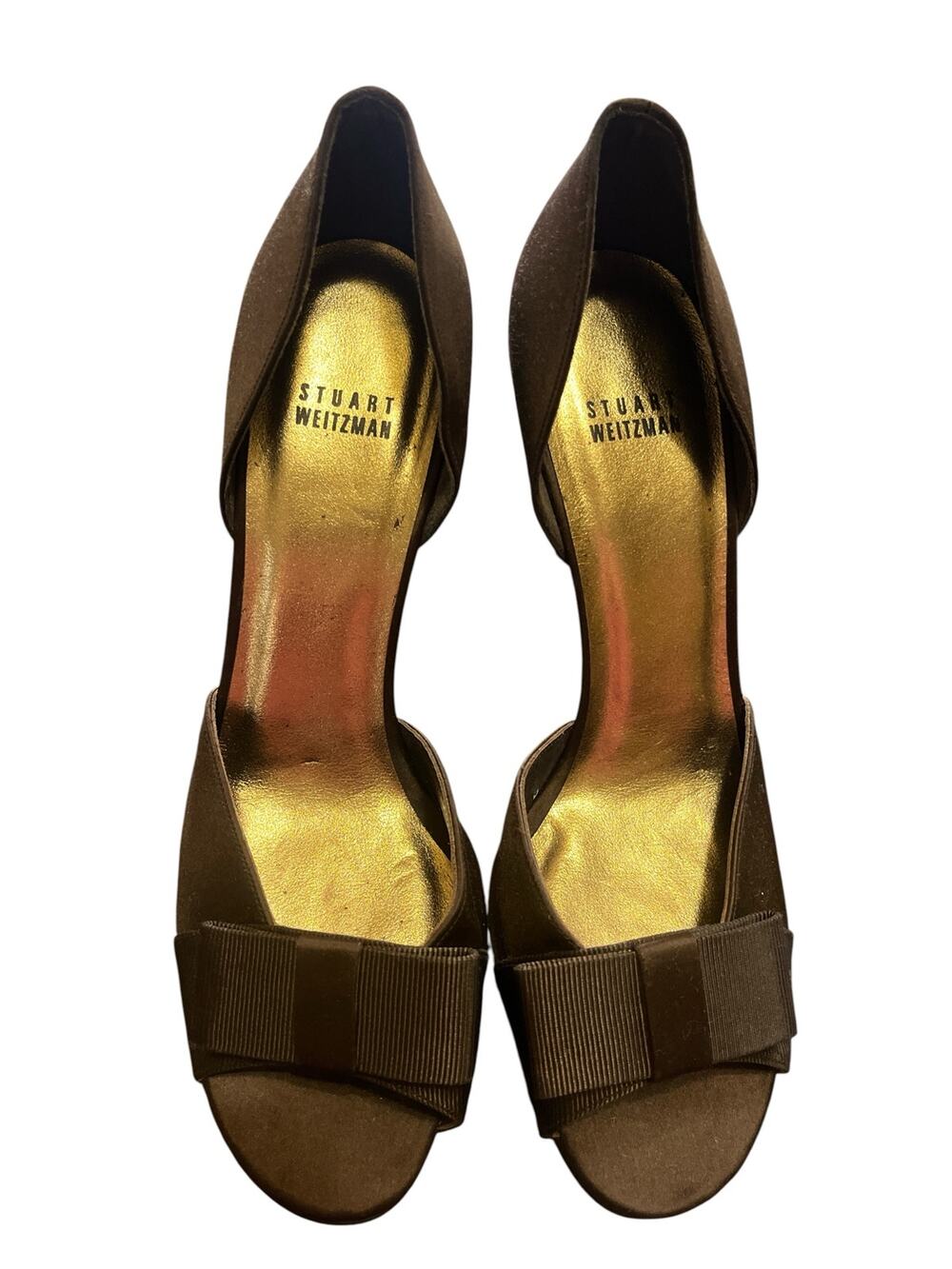 Stuart Weitz-D'orsay Satin Brown- open toe-Shoe-Women -Sz 7.5